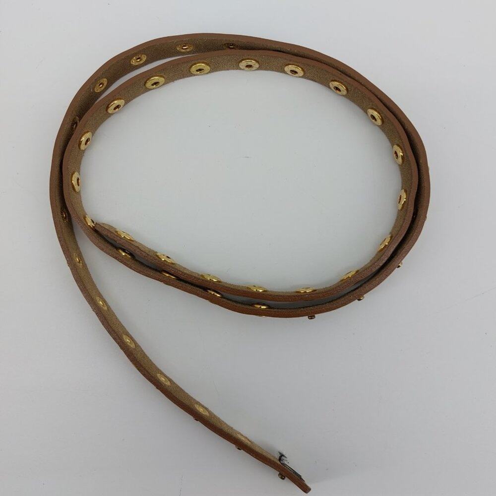 Women's Brown Leather Fashion Button Belt Dress Snap Button Gold Tone One Size - Picture 2 of 12